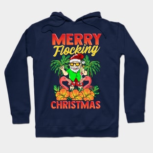 Merry Flocking Christmas Santa Flamingos Xmas Hoodie